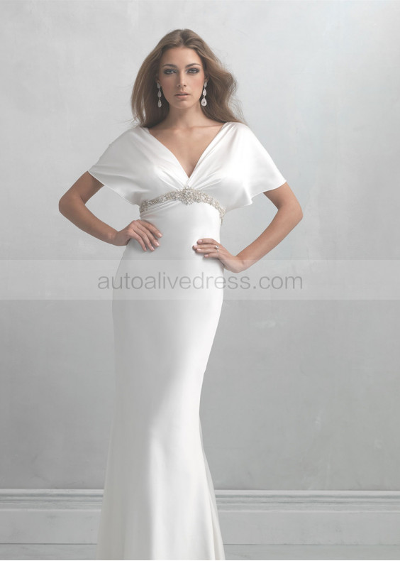 Empire Waist Ivory Satin V Back Timeless Wedding Dress